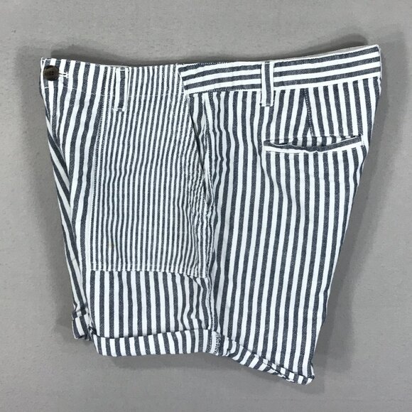 GAP Shorts Women's 12 R Blue Striped Girlfriend Chino Button Pockets Linen Blend - Picture 6 of 10
